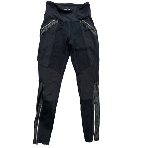 Athleta Ponte Luxe Leggings Pant Faux Leather Moto Zip Ankle Black Size XS - Picture 1 of 6